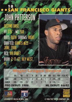 1994 Stadium Club Team - First Day Issue #18 John Patterson  Back