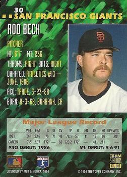 1994 Stadium Club Team - First Day Issue #30 Rod Beck  Back