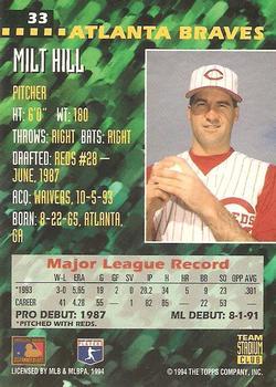 1994 Stadium Club Team - First Day Issue #33 Milt Hill  Back