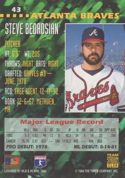 1994 Stadium Club Team - First Day Issue #43 Steve Bedrosian  Back
