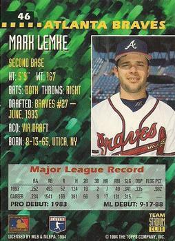 1994 Stadium Club Team - First Day Issue #46 Mark Lemke  Back
