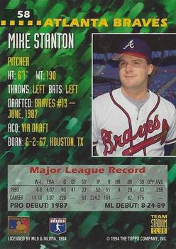 1994 Stadium Club Team - First Day Issue #58 Mike Stanton  Back