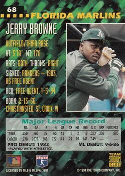 1994 Stadium Club Team - First Day Issue #68 Jerry Browne  Back