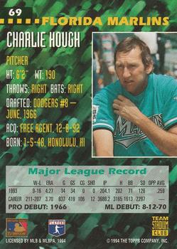 1994 Stadium Club Team - First Day Issue #69 Charlie Hough  Back