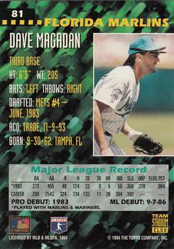 1994 Stadium Club Team - First Day Issue #81 Dave Magadan  Back