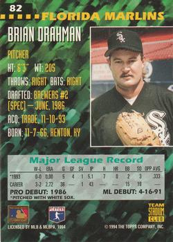 1994 Stadium Club Team - First Day Issue #82 Brian Drahman  Back