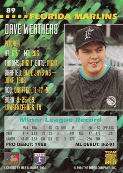 1994 Stadium Club Team - First Day Issue #89 Dave Weathers  Back