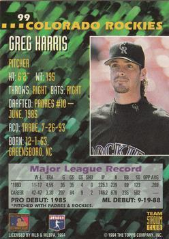 1994 Stadium Club Team - First Day Issue #99 Greg Harris Back