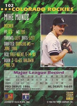 1994 Stadium Club Team - First Day Issue #102 Mike Munoz  Back