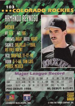 1994 Stadium Club Team - First Day Issue #103 Armando Reynoso  Back