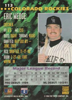 1994 Stadium Club Team - First Day Issue #113 Eric Wedge  Back