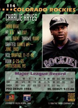 1994 Stadium Club Team - First Day Issue #114 Charlie Hayes  Back