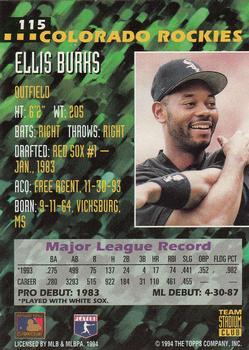 1994 Stadium Club Team - First Day Issue #115 Ellis Burks  Back