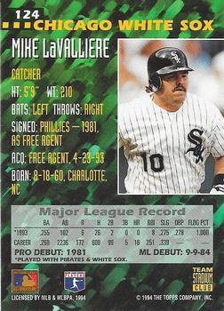 1994 Stadium Club Team - First Day Issue #124 Mike LaValliere  Back