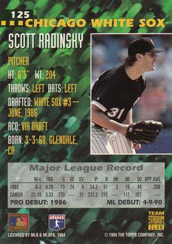 1994 Stadium Club Team - First Day Issue #125 Scott Radinsky  Back