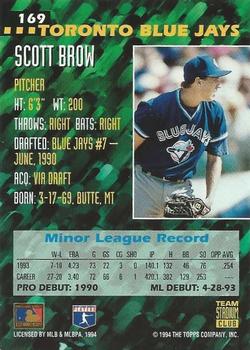 1994 Stadium Club Team - First Day Issue #169 Scott Brow  Back