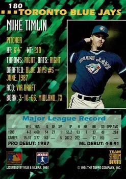 1994 Stadium Club Team - First Day Issue #180 Mike Timlin  Back