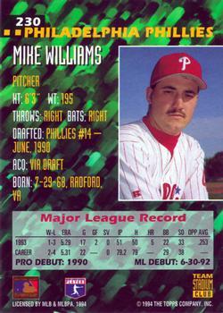 1994 Stadium Club Team - First Day Issue #230 Mike Williams  Back