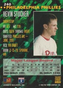 1994 Stadium Club Team - First Day Issue #240 Kevin Stocker  Back