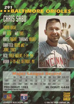 1994 Stadium Club Team - First Day Issue #291 Chris Sabo  Back