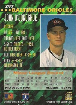 1994 Stadium Club Team - First Day Issue #297 John O'Donoghue  Back