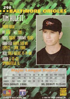 1994 Stadium Club Team - First Day Issue #298 Tim Hulett  Back