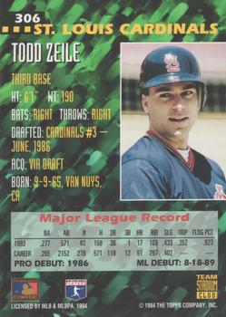 1994 Stadium Club Team - First Day Issue #306 Todd Zeile  Back