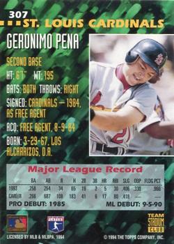 1994 Stadium Club Team - First Day Issue #307 Geronimo Pena  Back