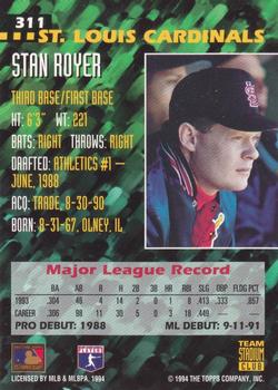 1994 Stadium Club Team - First Day Issue #311 Stan Royer  Back