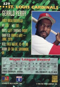 1994 Stadium Club Team - First Day Issue #329 Gerald Perry  Back