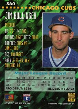 1994 Stadium Club Team - First Day Issue #360 Jim Bullinger  Back