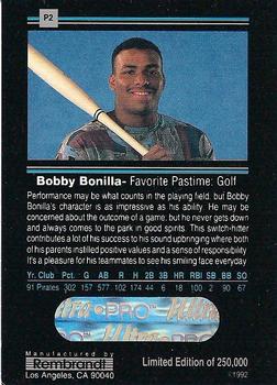 1992 Rembrandt Ultra-Pro Promos #P2 Bobby Bonilla Back