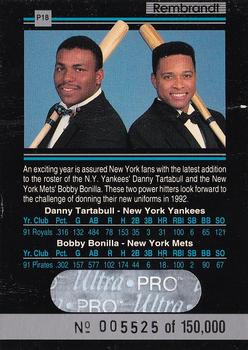 1992 Rembrandt Ultra-Pro Promos #P18 Danny Tartabull / Bobby Bonilla Back