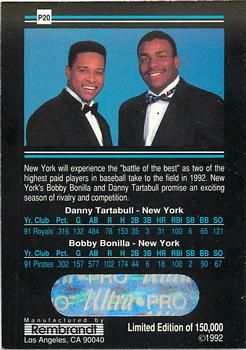 1992 Rembrandt Ultra-Pro Promos #P20 Danny Tartabull / Bobby Bonilla Back