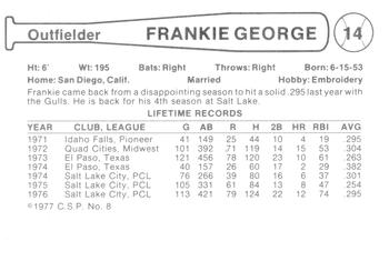1977 Cramer Salt Lake City Gulls #8 Frankie George Back