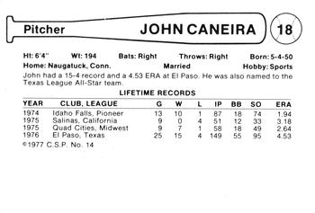 1977 Cramer Salt Lake City Gulls #14 John Caneira Back