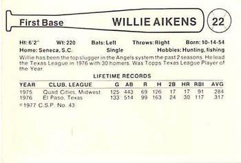 1977 Cramer Salt Lake City Gulls #43 Willie Aikens Back