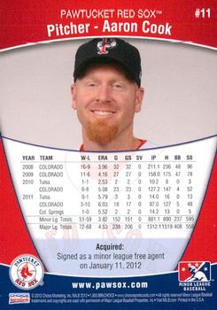 2012 Choice Pawtucket Red Sox #11 Aaron Cook Back