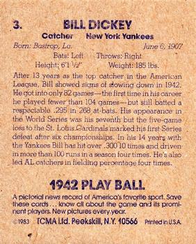 1983 TCMA 1942 Play Ball #3 Bill Dickey Back