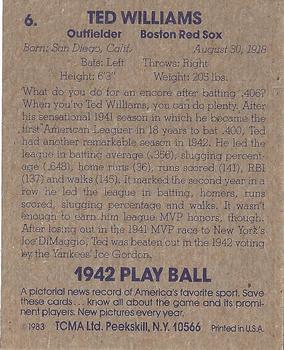 1983 TCMA 1942 Play Ball #6 Ted Williams Back