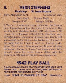 1983 TCMA 1942 Play Ball #8 Vern Stephens Back