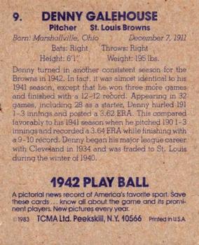 1983 TCMA 1942 Play Ball #9 Denny Galehouse Back