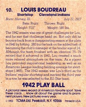 1983 TCMA 1942 Play Ball #10 Lou Boudreau Back
