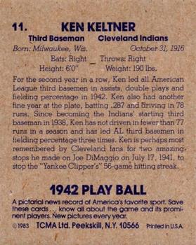 1983 TCMA 1942 Play Ball #11 Ken Keltner Back