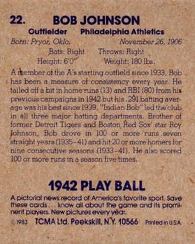 1983 TCMA 1942 Play Ball #22 Bob Johnson Back
