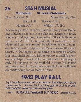 1983 TCMA 1942 Play Ball #26 Stan Musial Back