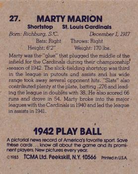 1983 TCMA 1942 Play Ball #27 Marty Marion Back