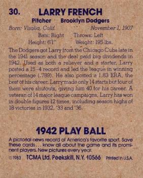 1983 TCMA 1942 Play Ball #30 Larry French Back