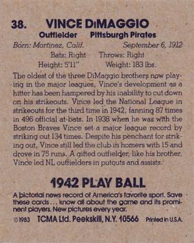 1983 TCMA 1942 Play Ball #38 Vince DiMaggio Back