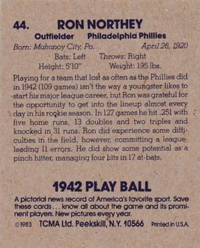 1983 TCMA 1942 Play Ball #44 Ron Northey Back